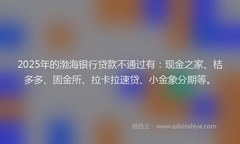 2025年的渤海银行贷款不通过有：现金之家、桔多多、固金所、拉卡拉速贷、小金象分期等。