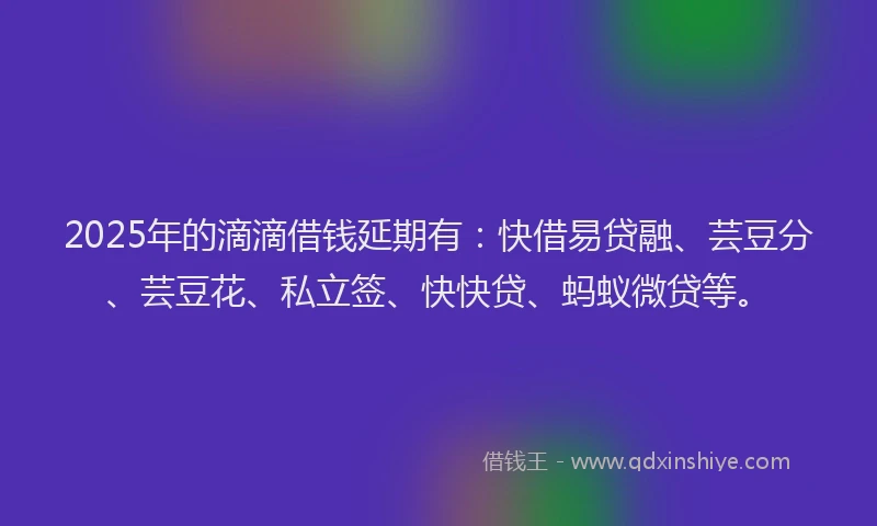 2025年的滴滴借钱延期有：快借易贷融、芸豆分、芸豆花、私立签、快快贷、蚂蚁微贷等。