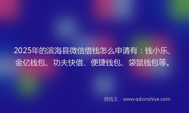 2025年的滨海县微信借钱怎么申请有：钱小乐、金亿钱包、功夫快借、便捷钱包、袋鼠钱包等。