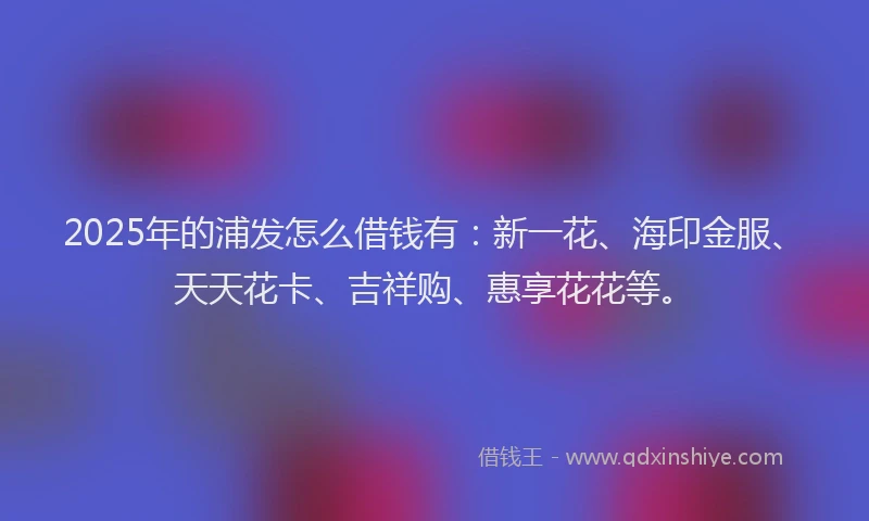 2025年的浦发怎么借钱有：新一花、海印金服、天天花卡、吉祥购、惠享花花等。