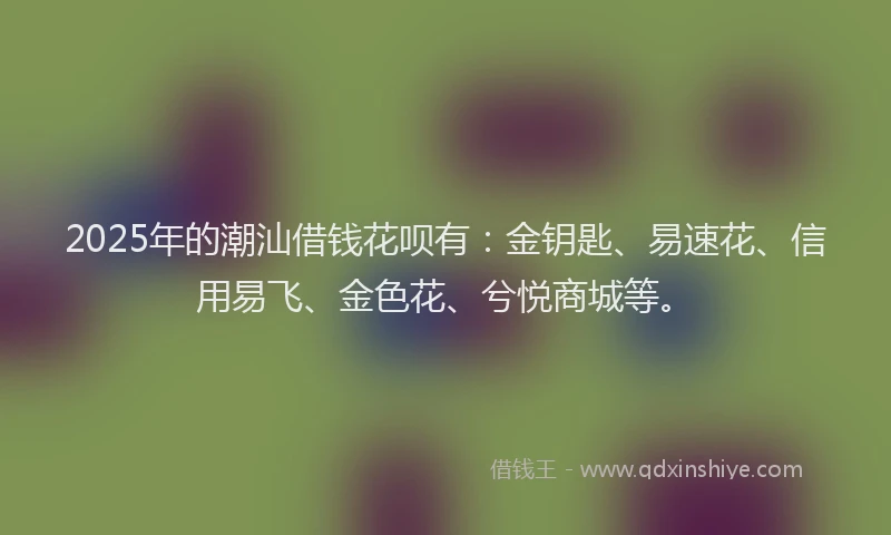 2025年的潮汕借钱花呗有：金钥匙、易速花、信用易飞、金色花、兮悦商城等。