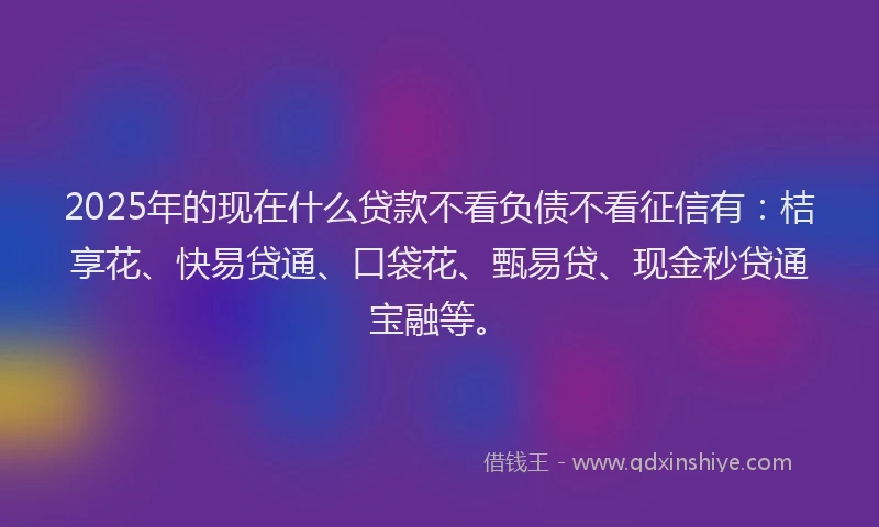 2025年的现在什么贷款不看负债不看征信有：桔享花、快易贷通、口袋花、甄易贷、现金秒贷通宝融等。