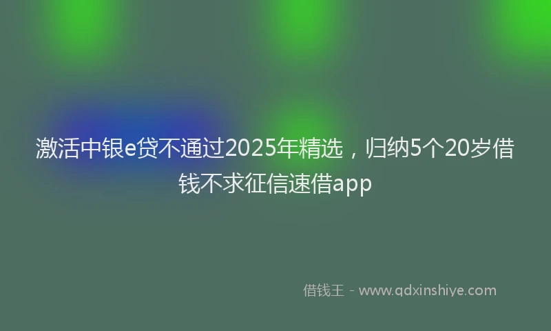 激活中银e贷不通过2025年精选，归纳5个20岁借钱不求征信速借app