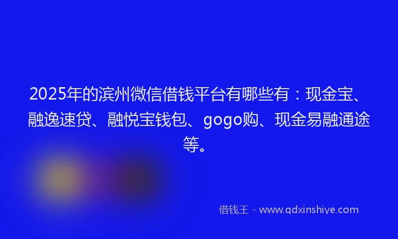 2025年的滨州微信借钱平台有哪些有：现金宝、融逸速贷、融悦宝钱包、gogo购、现金易融通途等。