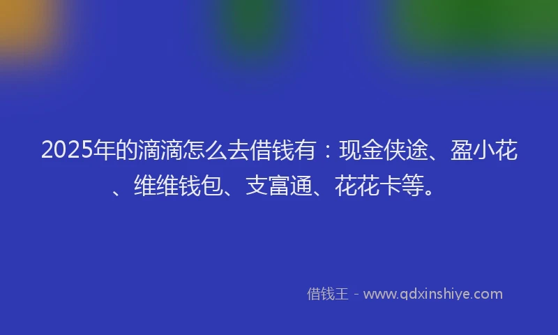 2025年的滴滴怎么去借钱有：现金侠途、盈小花、维维钱包、支富通、花花卡等。
