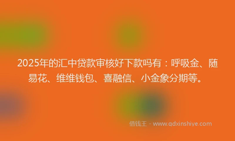2025年的汇中贷款审核好下款吗有：呼吸金、随易花、维维钱包、喜融信、小金象分期等。