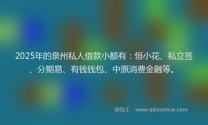 2025年的泉州私人借款小额有：恒小花、私立签、分期易、有钱钱包、中原消费金融等。