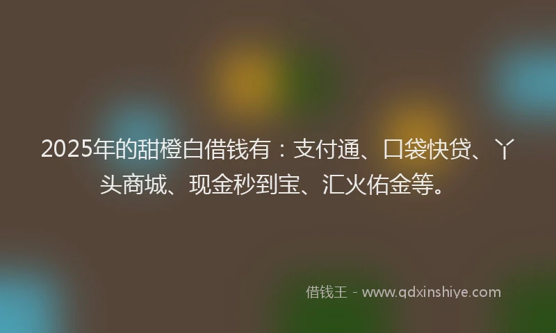 2025年的甜橙白借钱有：支付通、口袋快贷、丫头商城、现金秒到宝、汇火佑金等。