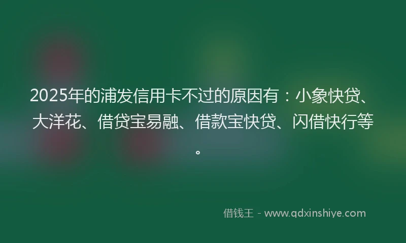 2025年的浦发信用卡不过的原因有：小象快贷、大洋花、借贷宝易融、借款宝快贷、闪借快行等。