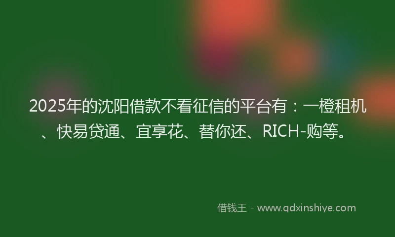 2025年的沈阳借款不看征信的平台有：一橙租机、快易贷通、宜享花、替你还、RICH-购等。
