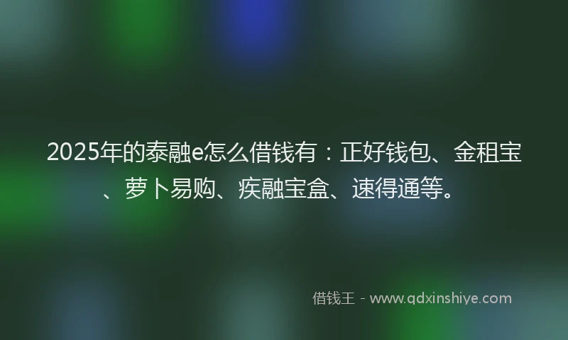 2025年的泰融e怎么借钱有：正好钱包、金租宝、萝卜易购、疾融宝盒、速得通等。