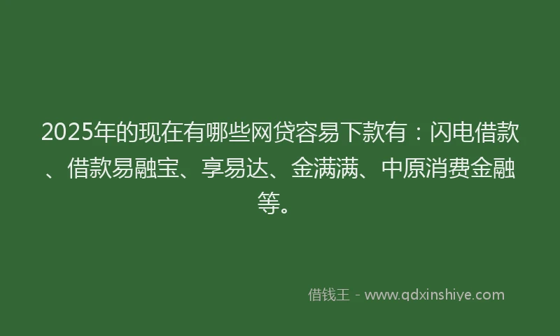 2025年的现在有哪些网贷容易下款有：闪电借款、借款易融宝、享易达、金满满、中原消费金融等。