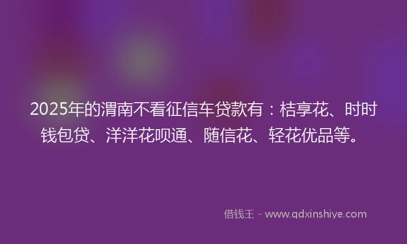 2025年的渭南不看征信车贷款有：桔享花、时时钱包贷、洋洋花呗通、随信花、轻花优品等。