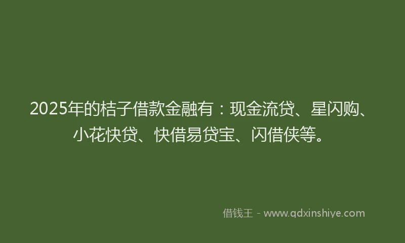 2025年的桔子借款金融有：现金流贷、星闪购、小花快贷、快借易贷宝、闪借侠等。