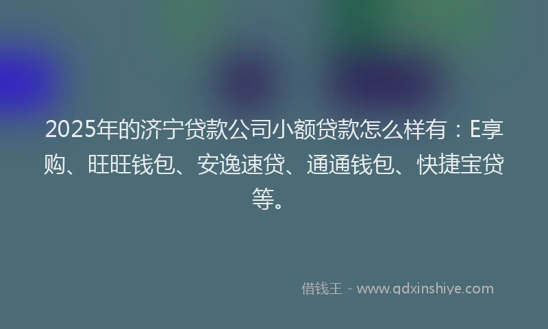 2025年的济宁贷款公司小额贷款怎么样有：E享购、旺旺钱包、安逸速贷、通通钱包、快捷宝贷等。