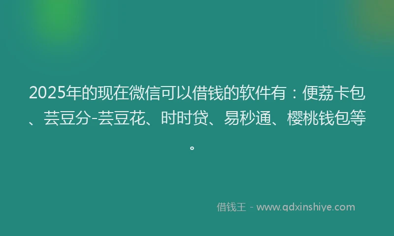 2025年的现在微信可以借钱的软件有：便荔卡包、芸豆分-芸豆花、时时贷、易秒通、樱桃钱包等。
