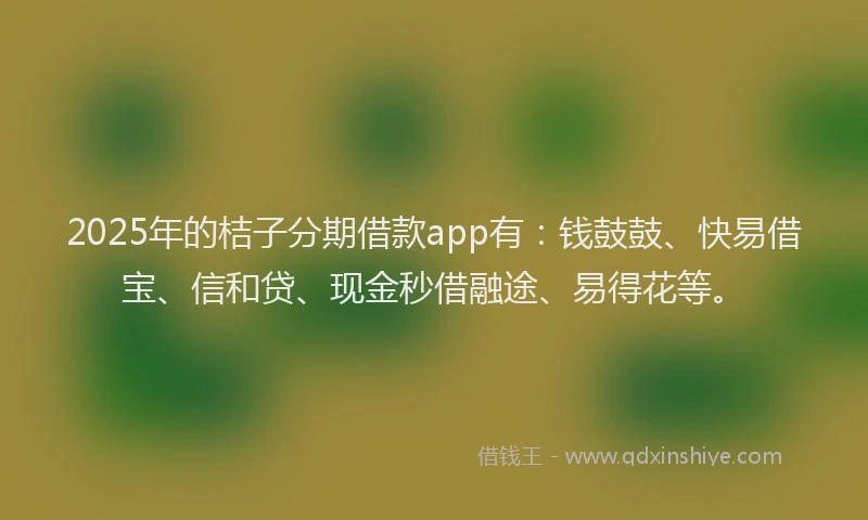 2025年的桔子分期借款app有：钱鼓鼓、快易借宝、信和贷、现金秒借融途、易得花等。