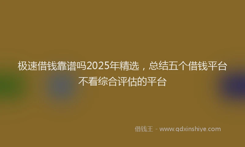 极速借钱靠谱吗2025年精选，总结五个借钱平台不看综合评估的平台