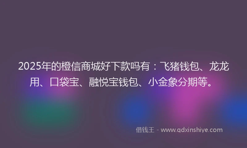 2025年的橙信商城好下款吗有：飞猪钱包、龙龙用、口袋宝、融悦宝钱包、小金象分期等。
