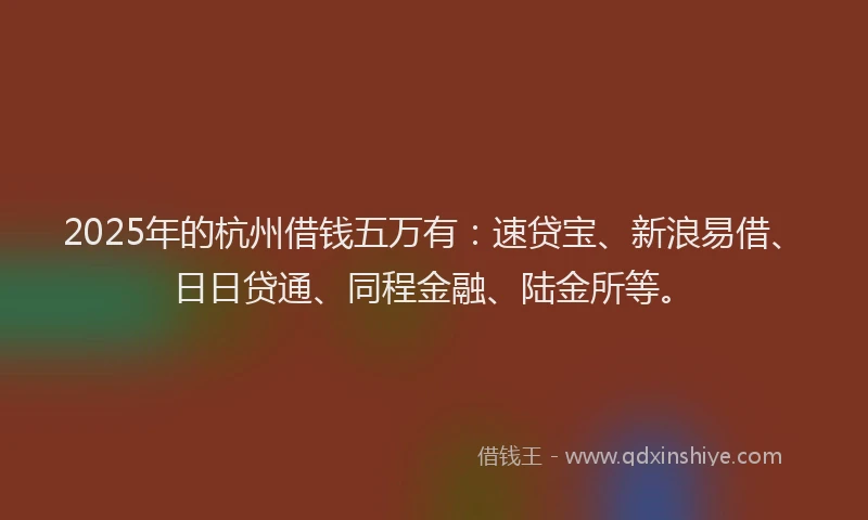 2025年的杭州借钱五万有：速贷宝、新浪易借、日日贷通、同程金融、陆金所等。