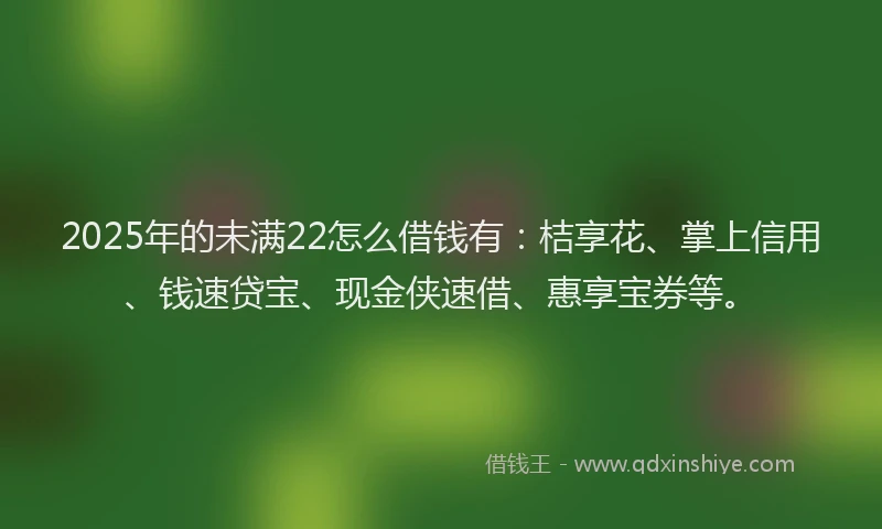 2025年的未满22怎么借钱有：桔享花、掌上信用、钱速贷宝、现金侠速借、惠享宝券等。
