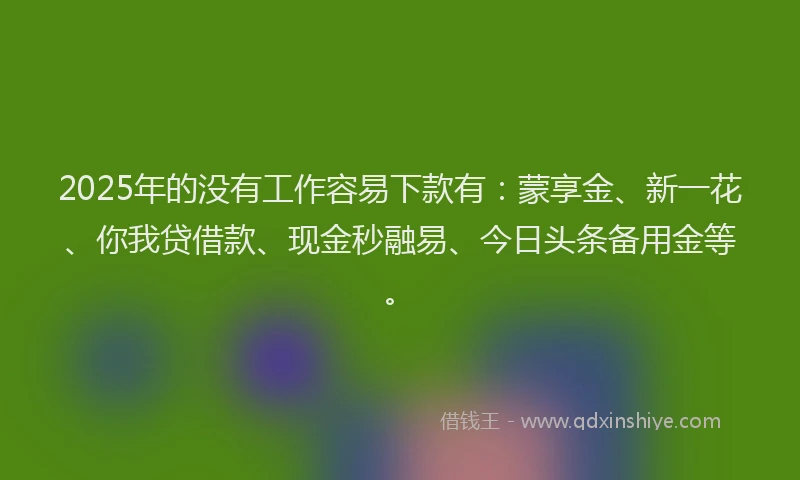 2025年的没有工作容易下款有：蒙享金、新一花、你我贷借款、现金秒融易、今日头条备用金等。