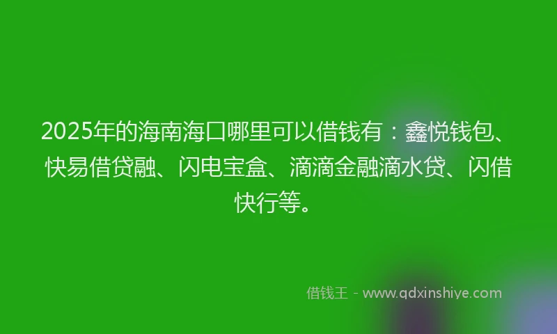 2025年的海南海口哪里可以借钱有：鑫悦钱包、快易借贷融、闪电宝盒、滴滴金融滴水贷、闪借快行等。