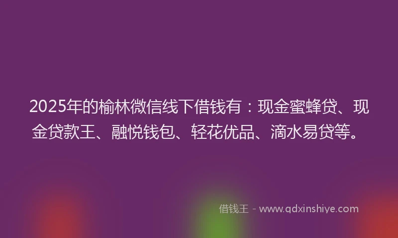 2025年的榆林微信线下借钱有：现金蜜蜂贷、现金贷款王、融悦钱包、轻花优品、滴水易贷等。