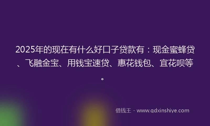 2025年的现在有什么好口子贷款有：现金蜜蜂贷、飞融金宝、用钱宝速贷、惠花钱包、宜花呗等。