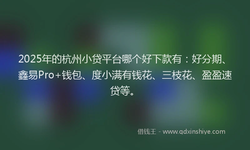 2025年的杭州小贷平台哪个好下款有：好分期、鑫易Pro+钱包、度小满有钱花、三枝花、盈盈速贷等。
