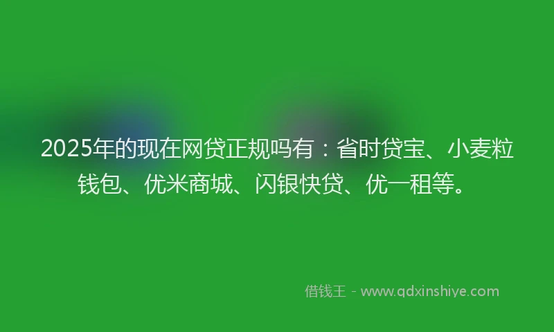 2025年的现在网贷正规吗有：省时贷宝、小麦粒钱包、优米商城、闪银快贷、优一租等。