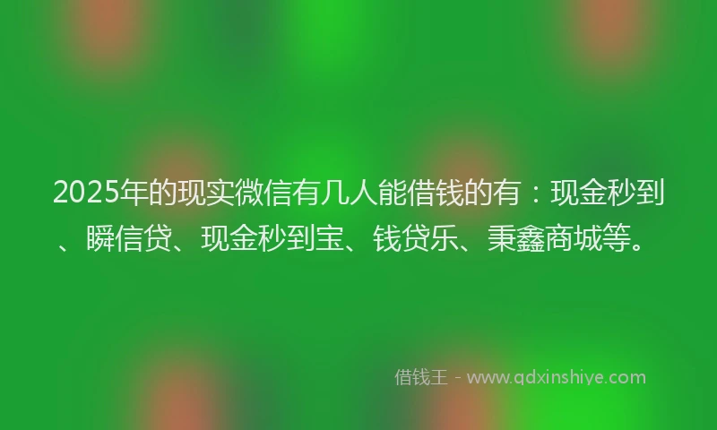 2025年的现实微信有几人能借钱的有：现金秒到、瞬信贷、现金秒到宝、钱贷乐、秉鑫商城等。