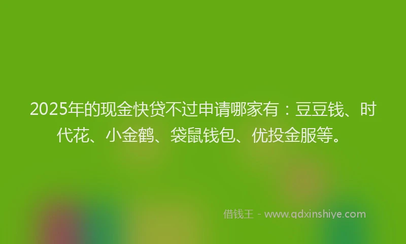 2025年的现金快贷不过申请哪家有：豆豆钱、时代花、小金鹤、袋鼠钱包、优投金服等。