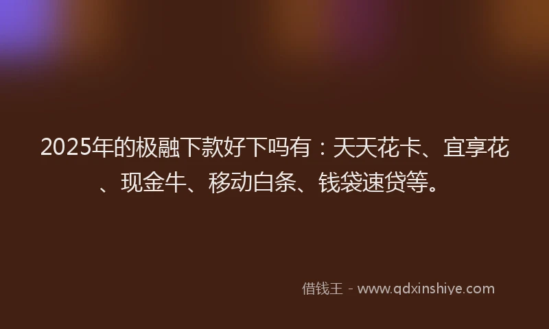 2025年的极融下款好下吗有：天天花卡、宜享花、现金牛、移动白条、钱袋速贷等。