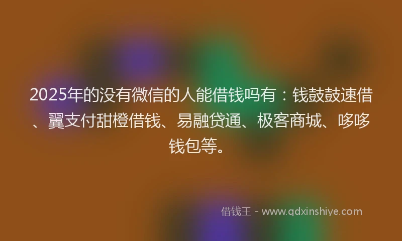 2025年的没有微信的人能借钱吗有：钱鼓鼓速借、翼支付甜橙借钱、易融贷通、极客商城、哆哆钱包等。