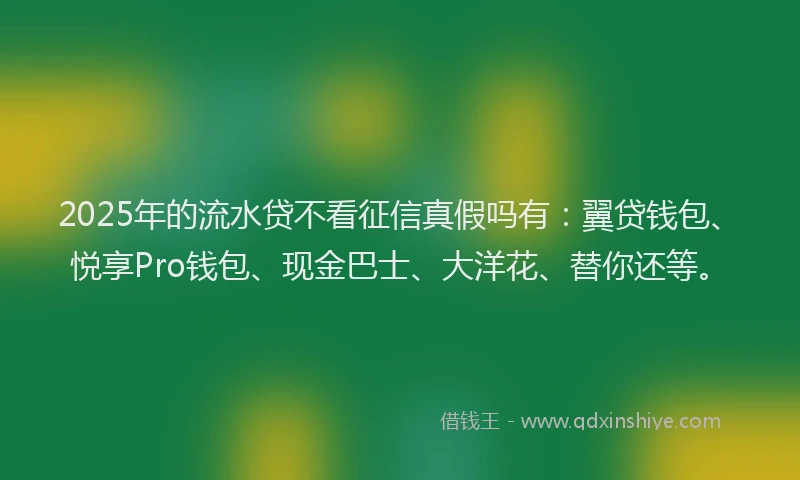2025年的流水贷不看征信真假吗有：翼贷钱包、悦享Pro钱包、现金巴士、大洋花、替你还等。