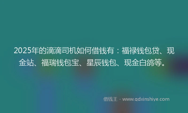 2025年的滴滴司机如何借钱有：福禄钱包贷、现金站、福瑞钱包宝、星辰钱包、现金白鸽等。