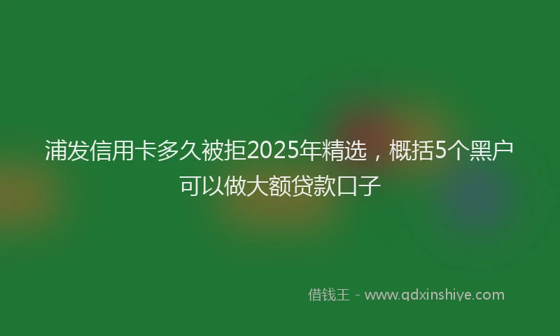 浦发信用卡多久被拒2025年精选，概括5个黑户可以做大额贷款口子