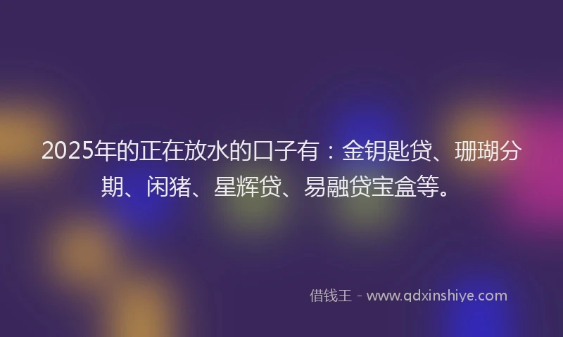 2025年的正在放水的口子有：金钥匙贷、珊瑚分期、闲猪、星辉贷、易融贷宝盒等。