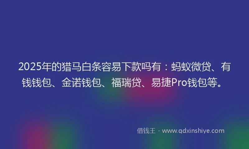 2025年的猎马白条容易下款吗有：蚂蚁微贷、有钱钱包、金诺钱包、福瑞贷、易捷Pro钱包等。
