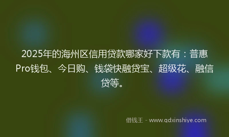 2025年的海州区信用贷款哪家好下款有：普惠Pro钱包、今日购、钱袋快融贷宝、超级花、融信贷等。
