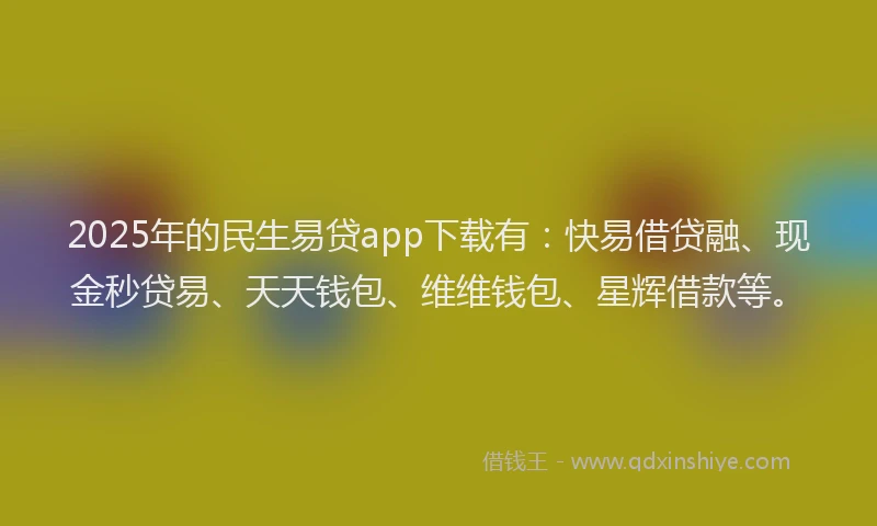 2025年的民生易贷app下载有：快易借贷融、现金秒贷易、天天钱包、维维钱包、星辉借款等。