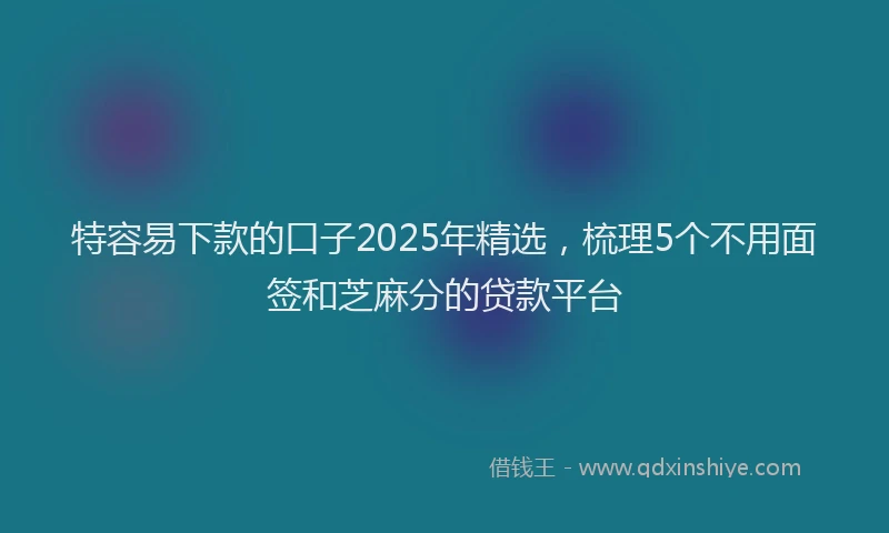 特容易下款的口子2025年精选，梳理5个不用面签和芝麻分的贷款平台