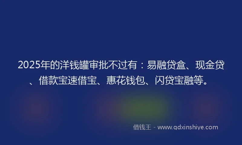 2025年的洋钱罐审批不过有：易融贷盒、现金贷、借款宝速借宝、惠花钱包、闪贷宝融等。