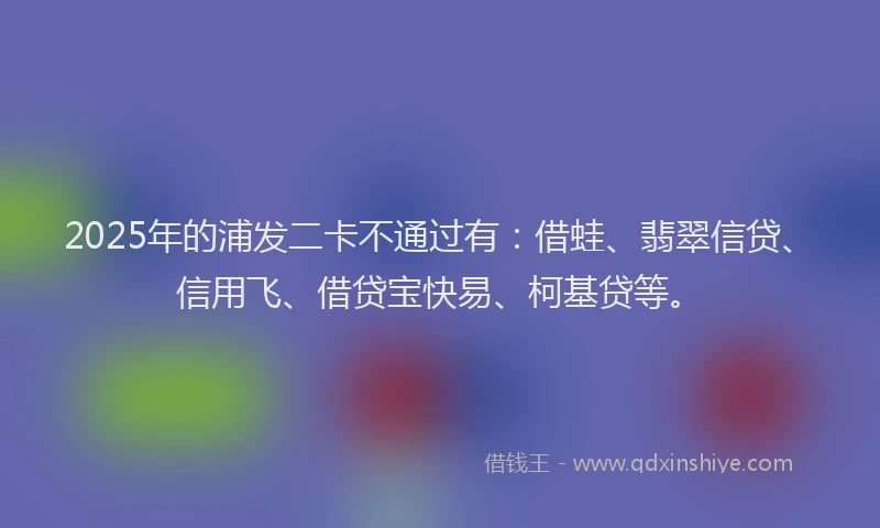 2025年的浦发二卡不通过有：借蛙、翡翠信贷、信用飞、借贷宝快易、柯基贷等。