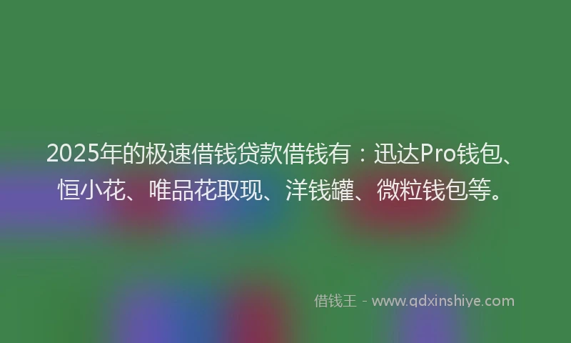 2025年的极速借钱贷款借钱有：迅达Pro钱包、恒小花、唯品花取现、洋钱罐、微粒钱包等。