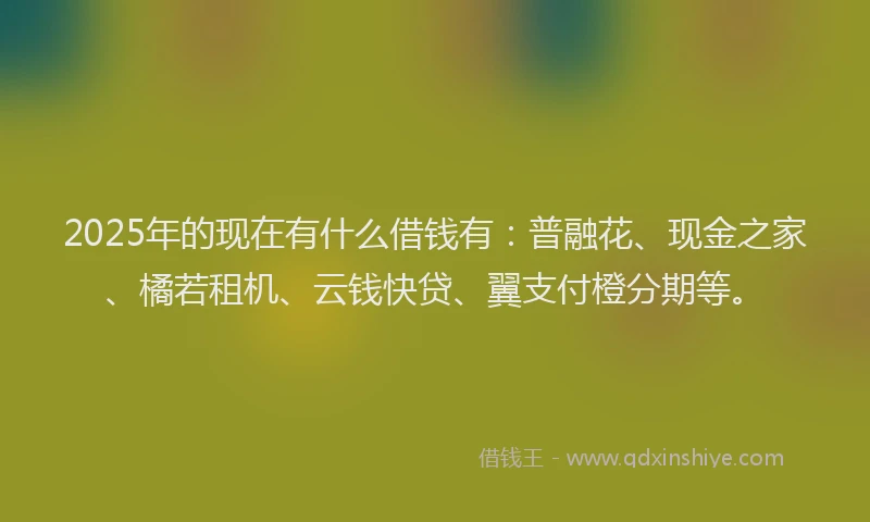 2025年的现在有什么借钱有：普融花、现金之家、橘若租机、云钱快贷、翼支付橙分期等。