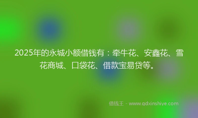 2025年的永城小额借钱有：牵牛花、安鑫花、雪花商城、口袋花、借款宝易贷等。