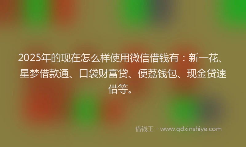 2025年的现在怎么样使用微信借钱有：新一花、星梦借款通、口袋财富贷、便荔钱包、现金贷速借等。