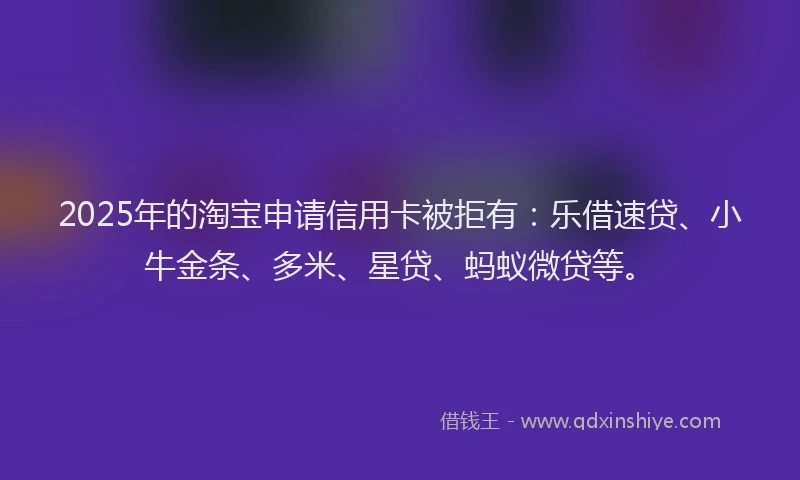 2025年的淘宝申请信用卡被拒有：乐借速贷、小牛金条、多米、星贷、蚂蚁微贷等。